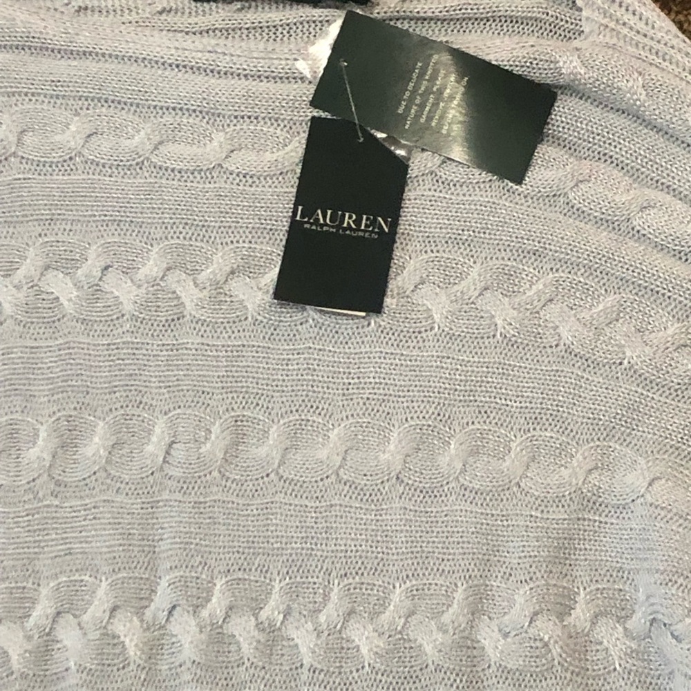 Ralph Lauren Metallic Light Blue Whimsy Sparkle Cable Knit Sweater Sz M New - Picture 2 of 5